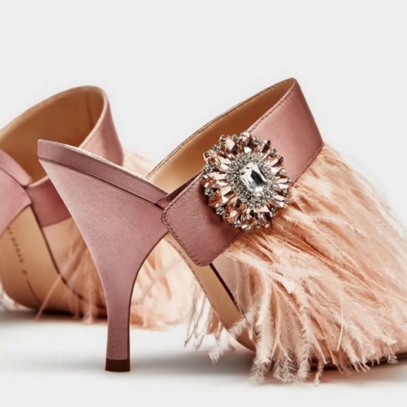 Rare Zara pink nude feather satin open toe mule size 39 - Picture 4 of 13